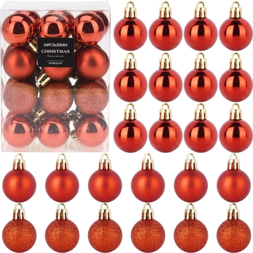 Netříštící vánoční ozdoby červené 3 cm, 24 ks