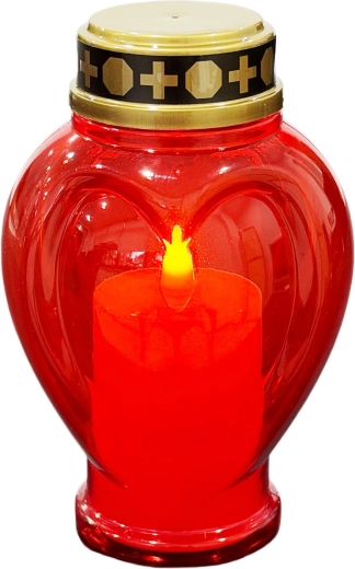 Červená LED hřbitovní svíčka ve tvaru srdce