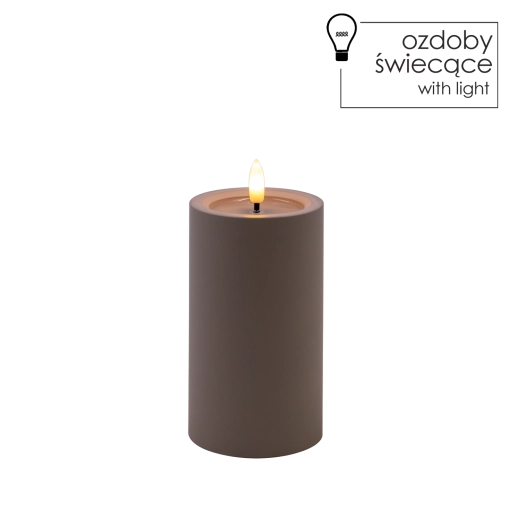 LED svíčka šedá 7 × 12,5 cm s mihotavým plamenem