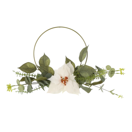 Vánoční kruhová dekorace s umělou vánoční hvězdou 45 cm – bílá