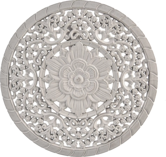Mandala dřevěná nástěnná dekorace bílá 35 cm