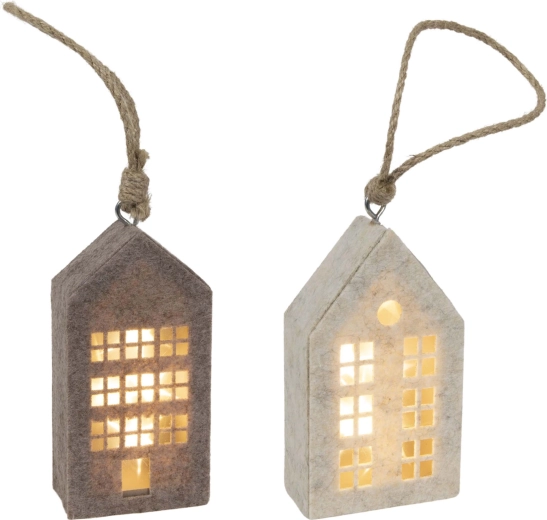 Vánoční závěsná dekorace domeček z plsti s LED 14,5 cm