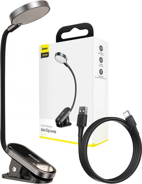 Baseus Comfort Reading mini lampa s klipem tmavě šedá