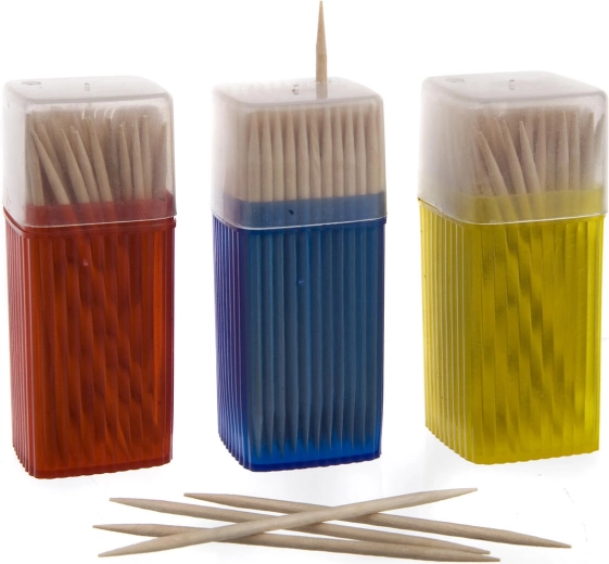 Dřevěná oboustranná párátka v dávkovači, sada 3 × 150 ks