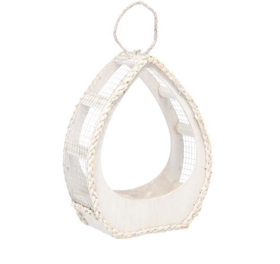 Bílý dřevěný obal na květináč ve tvaru slzy 31 × 21 × 41 cm