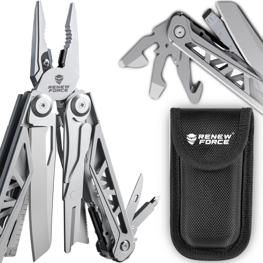 Multitool Renew Force 17 v 1 z nerezové oceli 440A s pojistkou self-locking a nylonovým pouzdrem