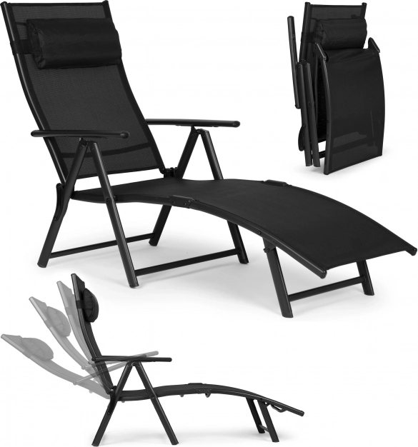 Skládací zahradní a plážové lehátko s nastavitelným opěradlem, ocelový rám, černé MULTIGARDEN