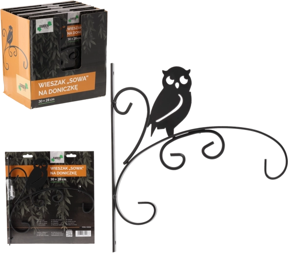 Nástěnný držák na květináč Sova 30 × 28 cm, černý kov