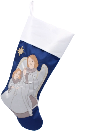 Vánoční punčocha s anděly – textilní dekorace s poutkem