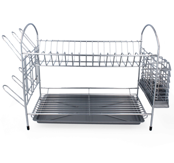 Dvoupodlažní odkapávač na nádobí 40 cm, chromovaná ocel, stříbrný