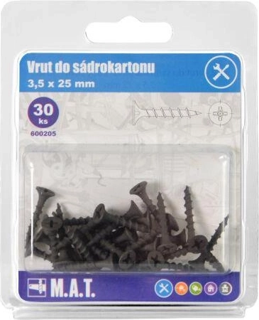 Vrut do sádrokartonu 3,5 × 25 mm s hrubým závitem, fosfátovaný (30 ks)