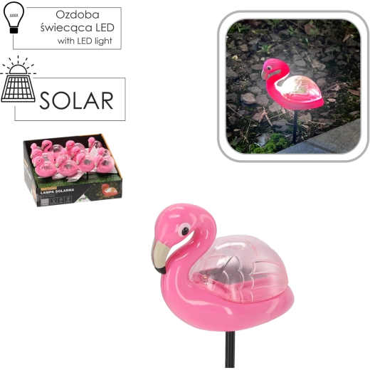 Solární zahradní lampa flamingo, teplá bílá, 10,5 × 5 × 17,5 cm