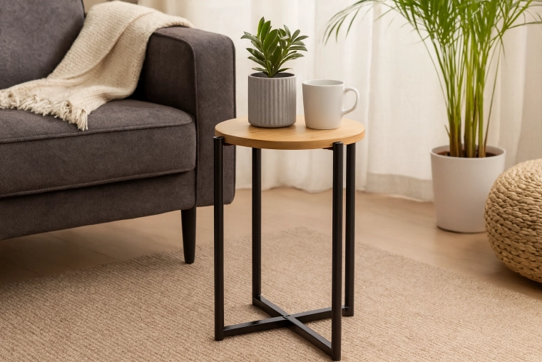 Kulatý příruční stolek s kovovou podstavou 29 × 42 cm