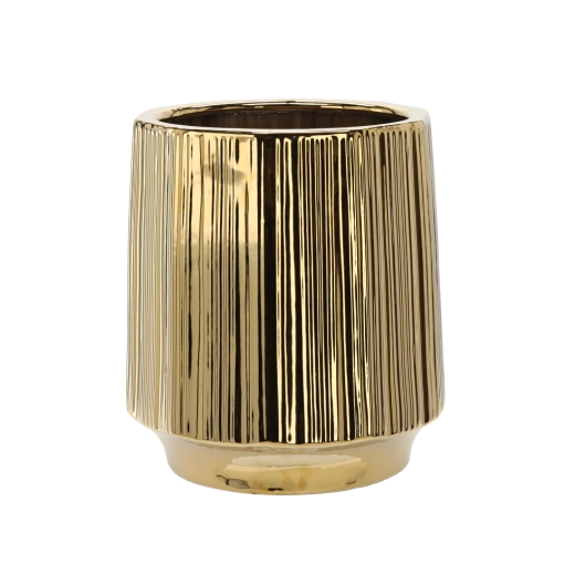 Keramický obal na květináč zlato pruhovaný 32 × 32 × 35,5 cm