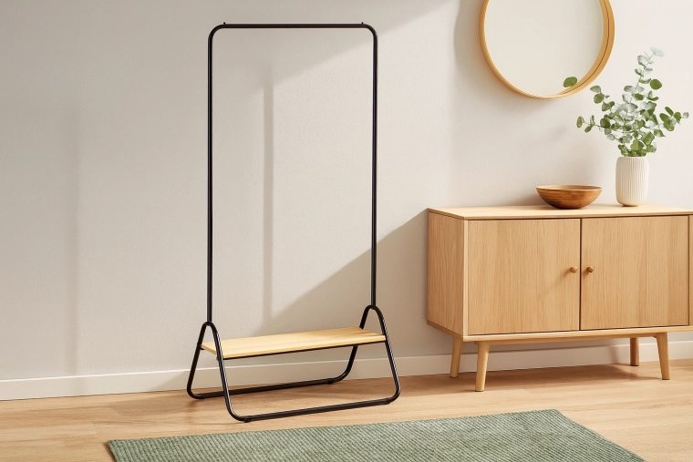 Stojanový věšák s policí, kovový loft 80 × 44,5 × 146 cm