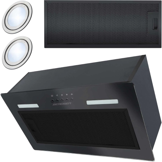 Vestavný kuchyňský odsavač 52 cm černý BERDSEN se sklem a LED