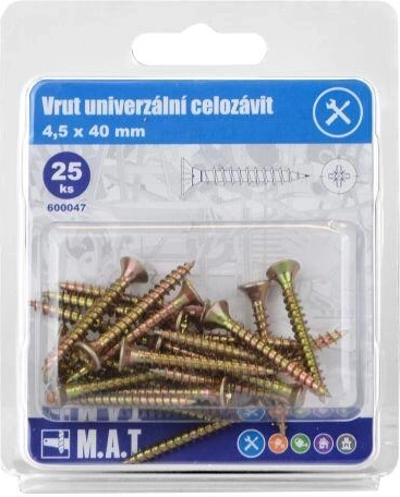 Univerzální vruty celozávit 4,5 × 40 mm, pozinkované (25 ks)