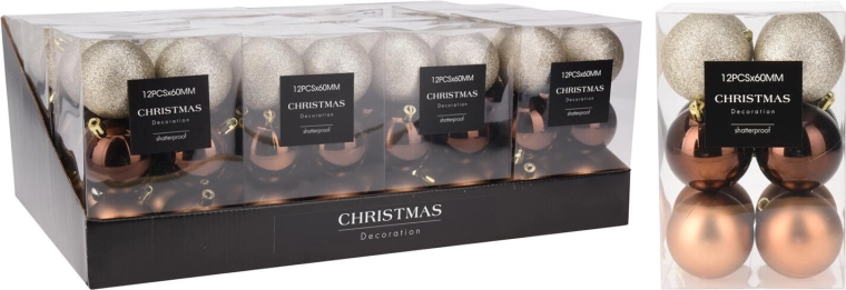 Vánoční koule 6 cm hnědo-zlaté, mix 12 ks