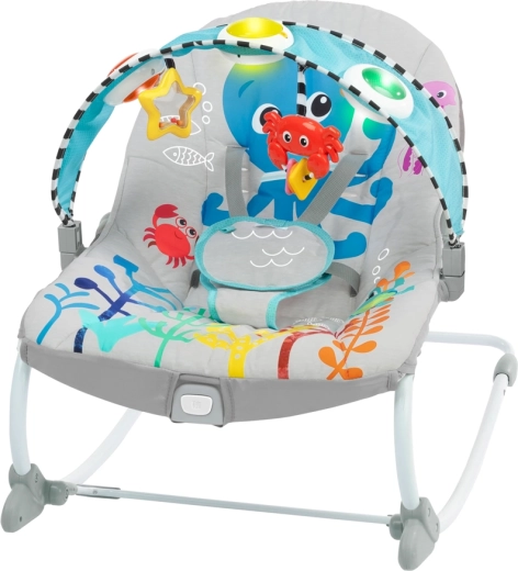 Hudební vibrační lehátko pro miminka a batolata Baby Einstein Ocean Explorers Kick to It Opus, do 18 kg