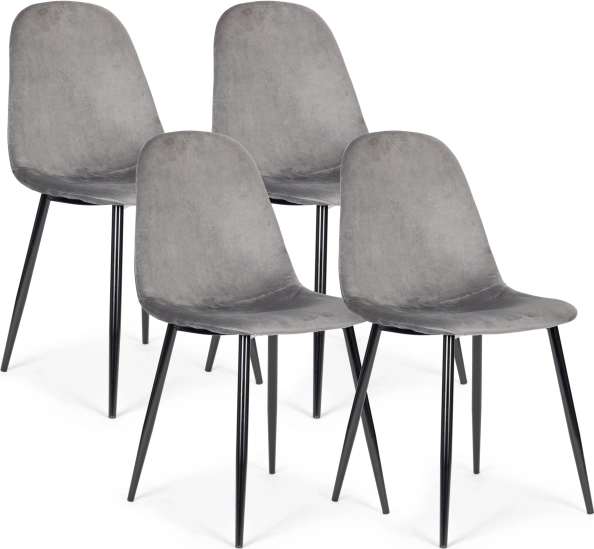 Sada 4 sametových jídelních židlí šedé MODERNHOME
