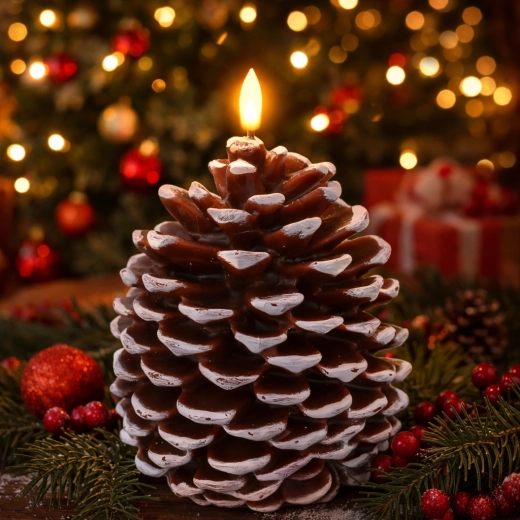 Led svíčka ve tvaru šišky z pravého vosku 10,5 × 15 cm - 1 kus
