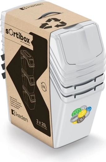 Sada tří třídicích košů na odpad SORTIBOX II 3×25 l popelavě šedá