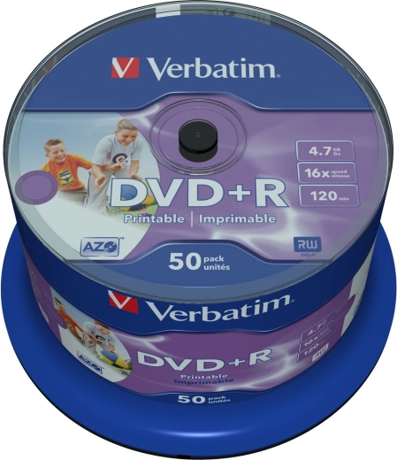 Verbatim DVD+R 4,7 GB 16x Wide Inkjet Printable - 50 ks