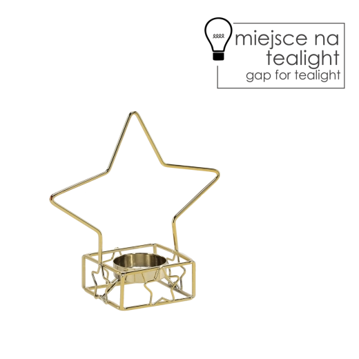 Zlatý kovový svícen ve tvaru hvězdy na čajové svíčky