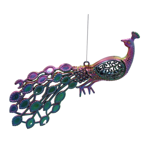 Vánoční ozdoba – páv s duhovým efektem, 20 cm