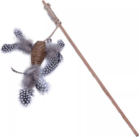 Quapas! přírodní udička pro kočky s hnědým ptáčkem a peříčky