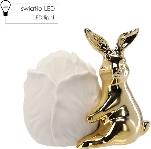 Velikonoční keramický zajíček se zlatým povrchem a LED květinou