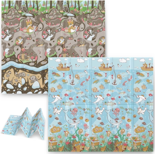 Skládací pěnová podložka pro děti 200 × 180 × 1 cm oceán–země NUKIDO