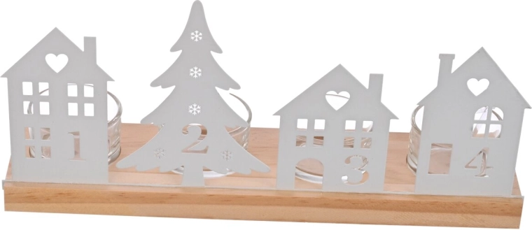 Adventní svícen ze dřeva a kovu s bílými čísly