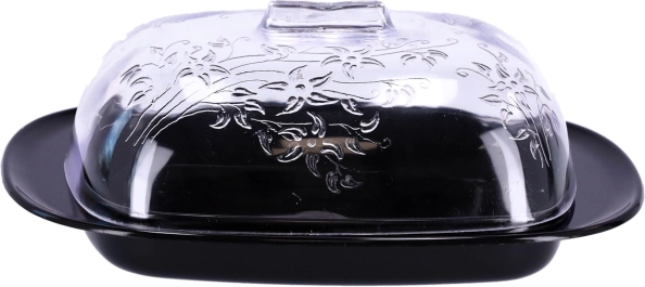 Oválná máslenka s průhledným víkem a květinovým motivem