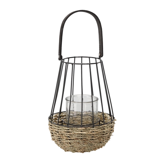 Kovový lucerna černo-hnědá se skleněnou vložkou 26 × 41 cm