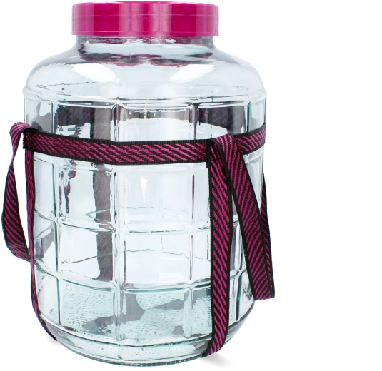 Multifunkční skleněný demižon 18 l „Vino“ se širokým hrdlem a popruhy
