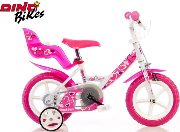 Dino Bikes Little Heart dětské kolo 12" bílo-růžové s balančními kolečky