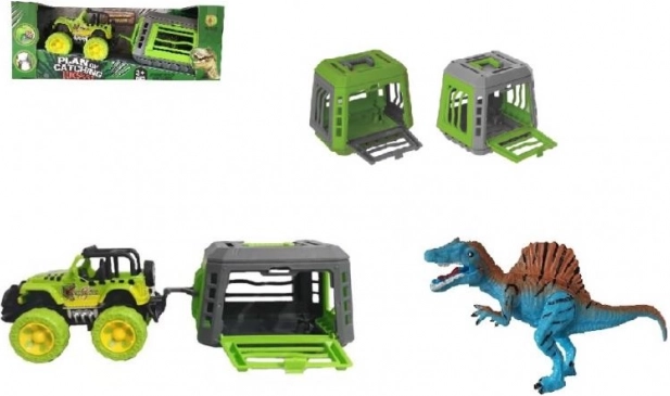 Jeep s přívěsem a dinosaurem – plastová hračka