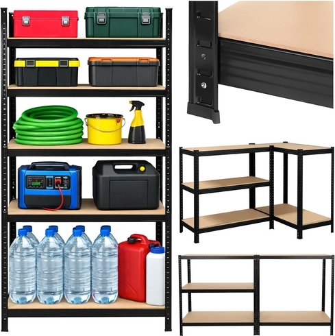 Kovový regál do garáže a sklepa 180 × 90 × 40 cm, černý, 5 polic BIGSTREN