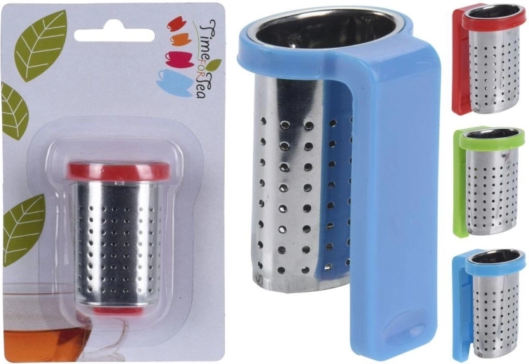 Závěsné čajítko z nerezové oceli s plastovým držákem, mix barev