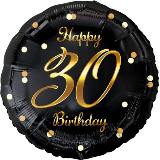 Foliový balón Happy 30 Birthday – černý se zlatým potiskem