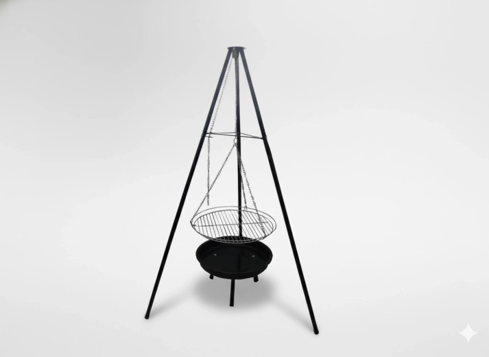 Závěsný regulovatelný gril na trojnožce 95 × 95 × 147 cm