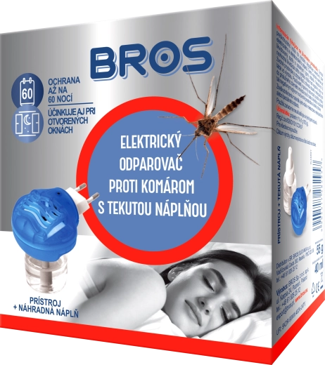 Bros elektrický odpařovač proti komárům s tekutou náplní – 60 nocí