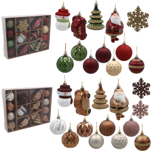Sada 20 vánočních ozdob v hnědé a burgundské barvě