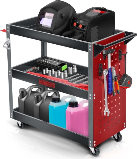 Dílenský vozík na nářadí HUMBERG s 3 policemi, 300 kg