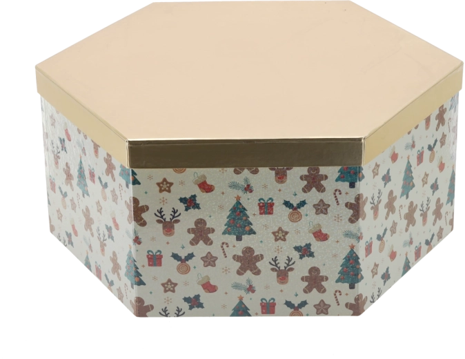 Vánoční dárková krabička hexagon se zlatým víkem 33 × 28,5 × 12 cm - 1 kus