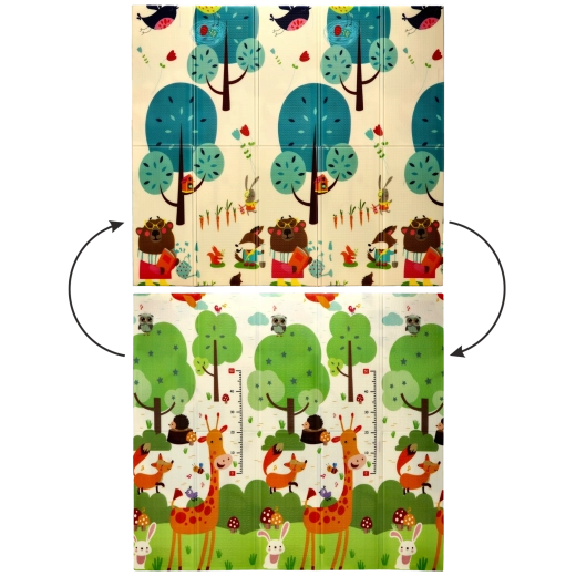 Oboustranná vzdělávací skládací podložka 180×200×1 cm se zvířaty a stromy + taška