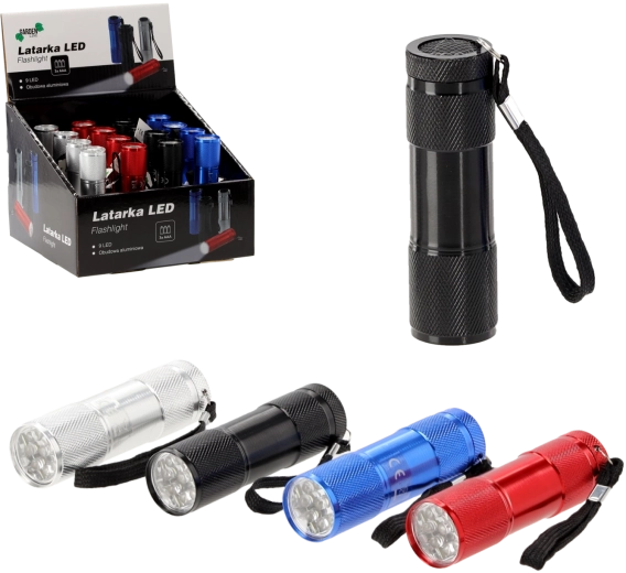 kapesní LED svítilna mix barev s 9 LED a poutkem