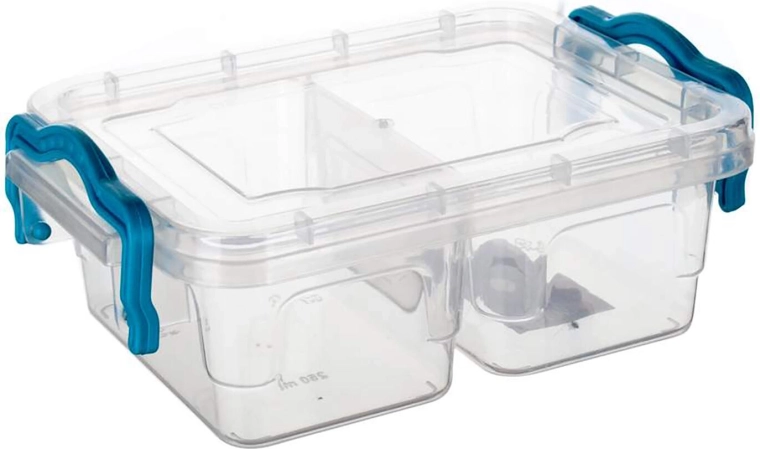 Dóza Gema dělená obdélníková 2×250 ml s tyrkysovými madly