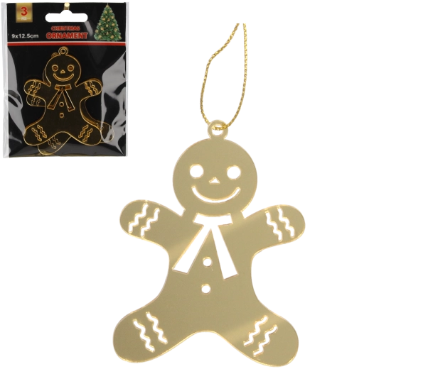 Sada zlatých vánočních ozdob perníček (3 ks)